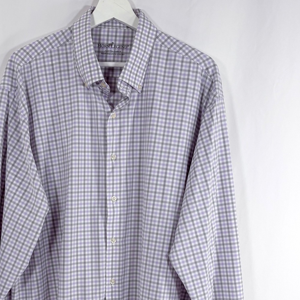 Horn Legend Button Down Shirt Purple Grey Gingham Performance Luxury Mens 2XL